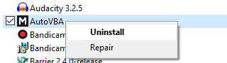 uninstall AutoVBA