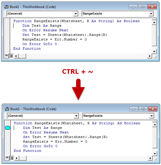 vba code tools bookmarks before after